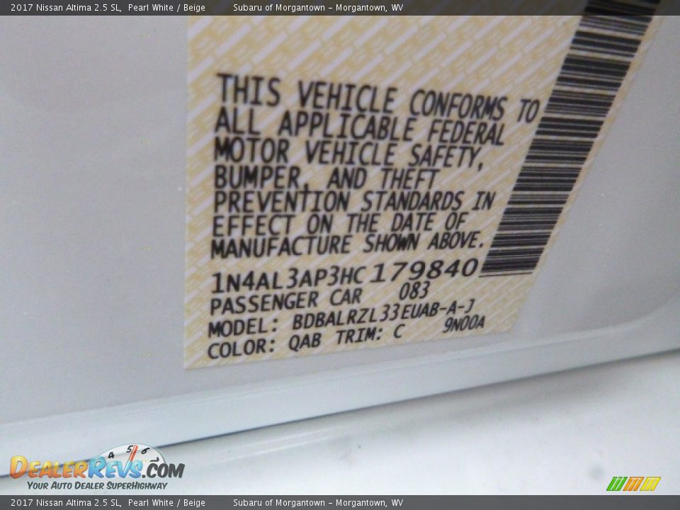 2017 Nissan Altima 2.5 SL Pearl White / Beige Photo #17