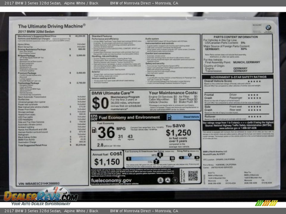 2017 BMW 3 Series 328d Sedan Window Sticker Photo #10