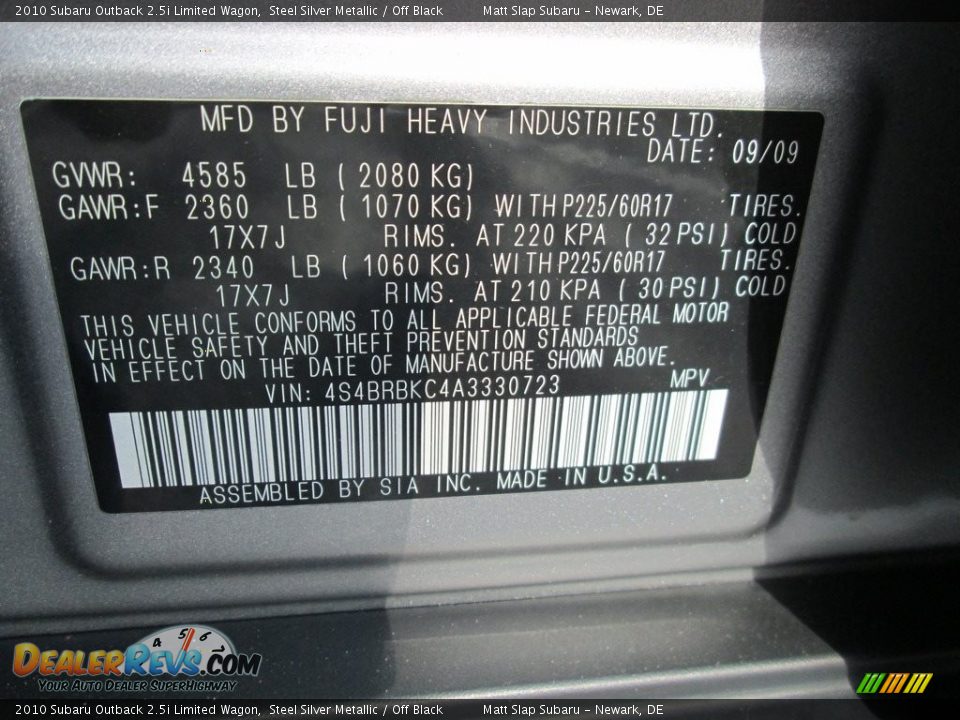 2010 Subaru Outback 2.5i Limited Wagon Steel Silver Metallic / Off Black Photo #29
