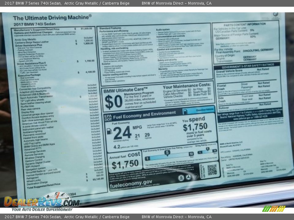 2017 BMW 7 Series 740i Sedan Arctic Gray Metallic / Canberra Beige Photo #11
