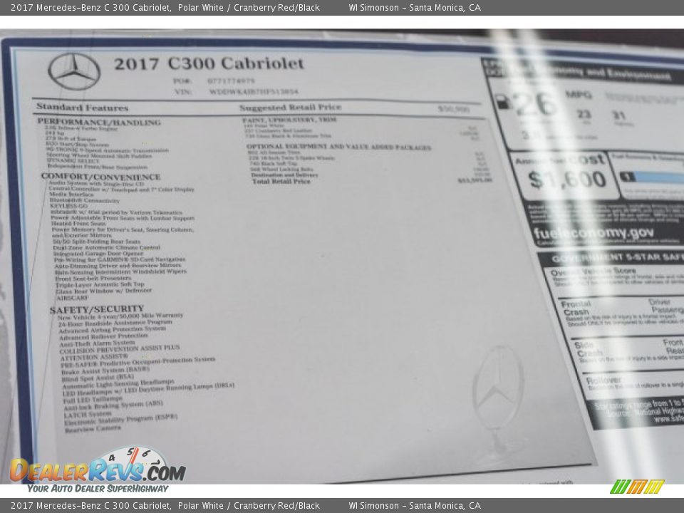 2017 Mercedes-Benz C 300 Cabriolet Polar White / Cranberry Red/Black Photo #11