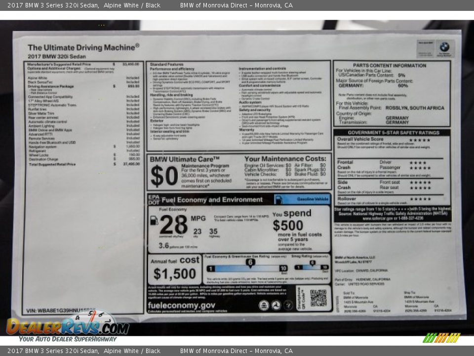 2017 BMW 3 Series 320i Sedan Alpine White / Black Photo #10