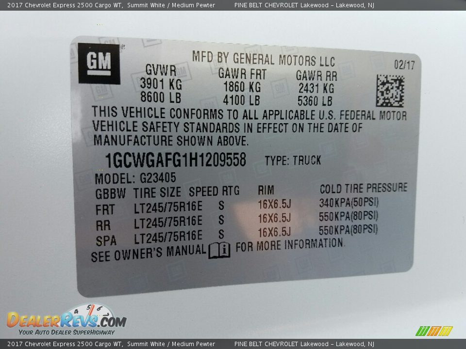 2017 Chevrolet Express 2500 Cargo WT Summit White / Medium Pewter Photo #8