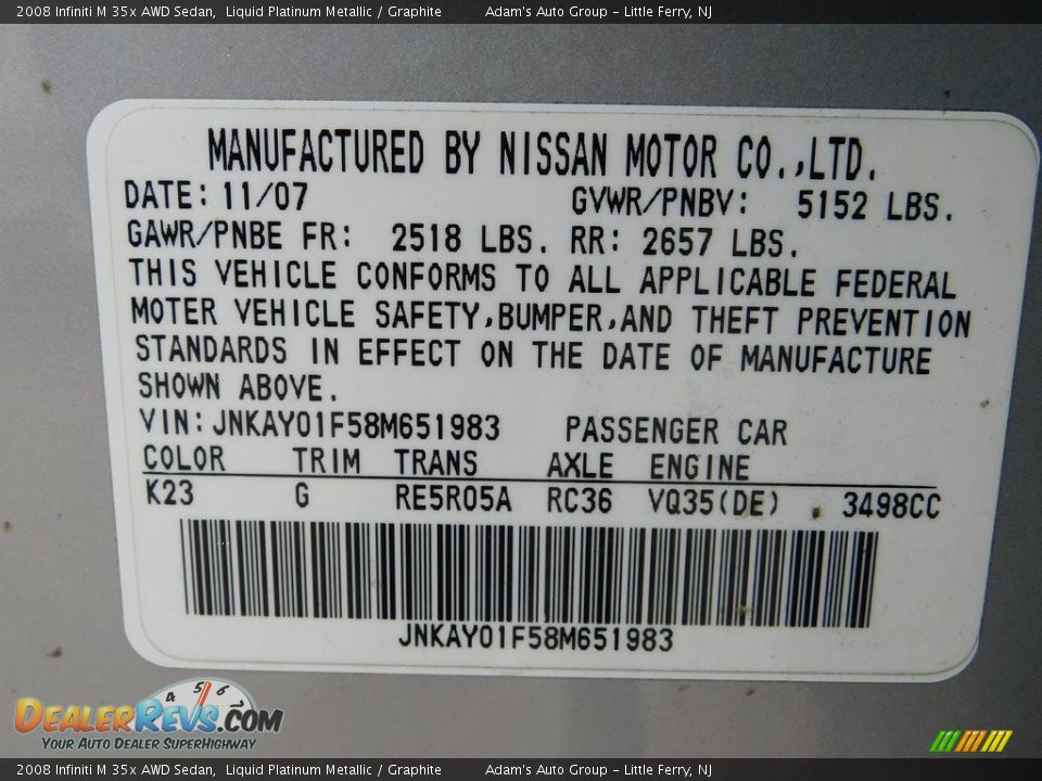 2008 Infiniti M 35x AWD Sedan Liquid Platinum Metallic / Graphite Photo #11
