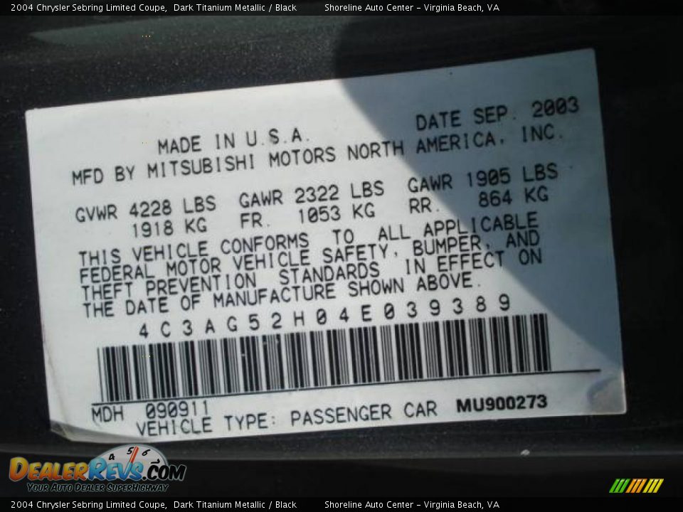 2004 Chrysler Sebring Limited Coupe Dark Titanium Metallic / Black Photo #22