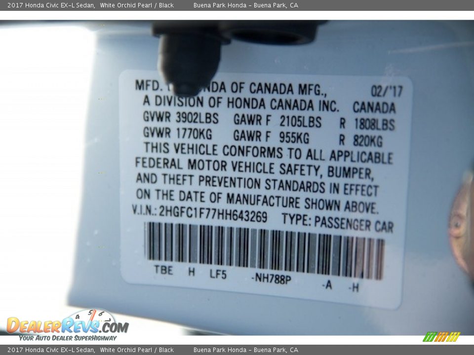 2017 Honda Civic EX-L Sedan White Orchid Pearl / Black Photo #18