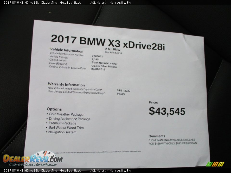 2017 BMW X3 xDrive28i Glacier Silver Metallic / Black Photo #12