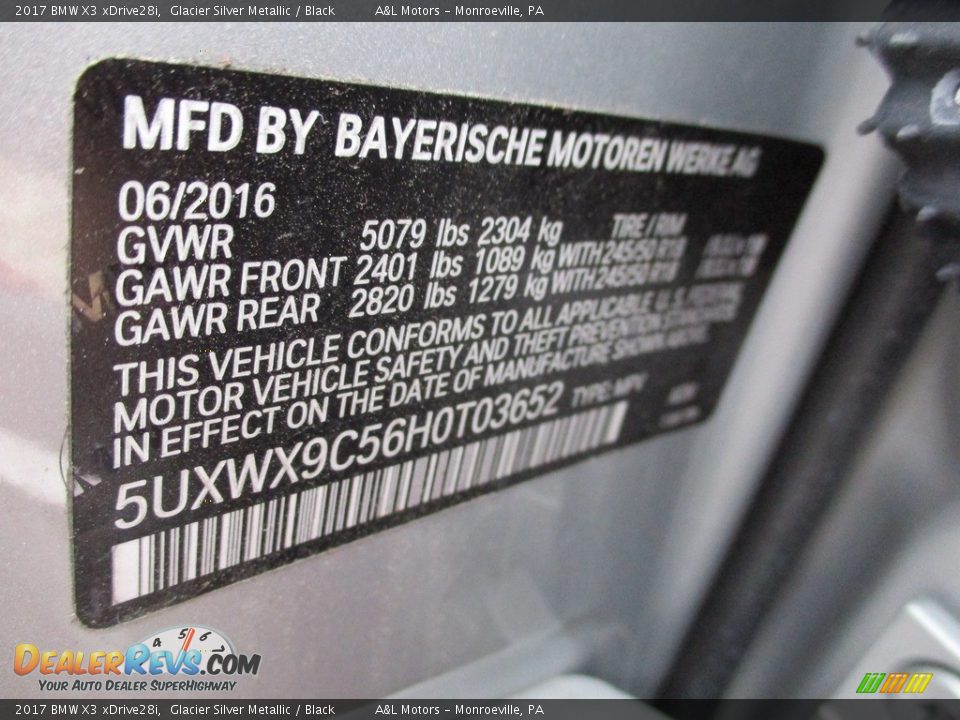 2017 BMW X3 xDrive28i Glacier Silver Metallic / Black Photo #20