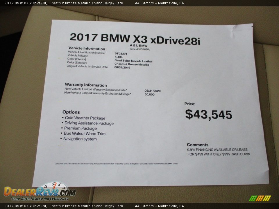 2017 BMW X3 xDrive28i Chestnut Bronze Metallic / Sand Beige/Black Photo #12