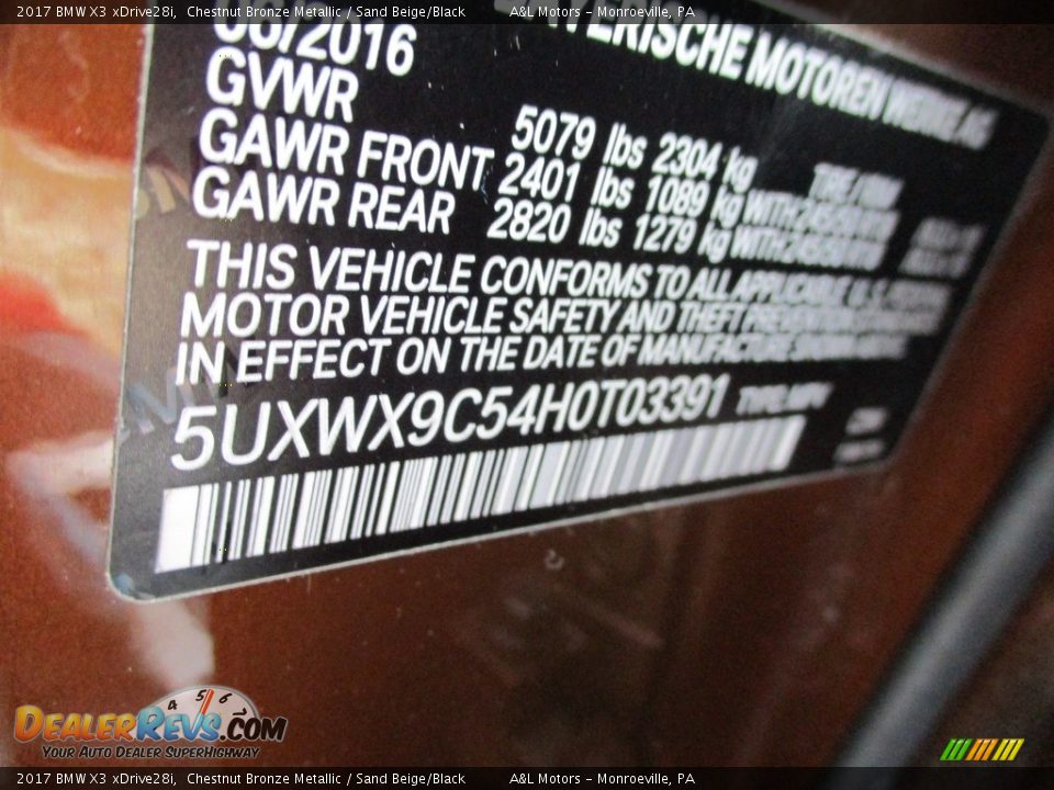 2017 BMW X3 xDrive28i Chestnut Bronze Metallic / Sand Beige/Black Photo #19