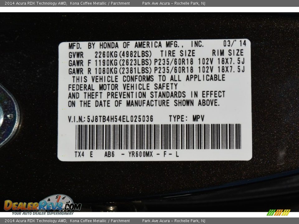 2014 Acura RDX Technology AWD Kona Coffee Metallic / Parchment Photo #35