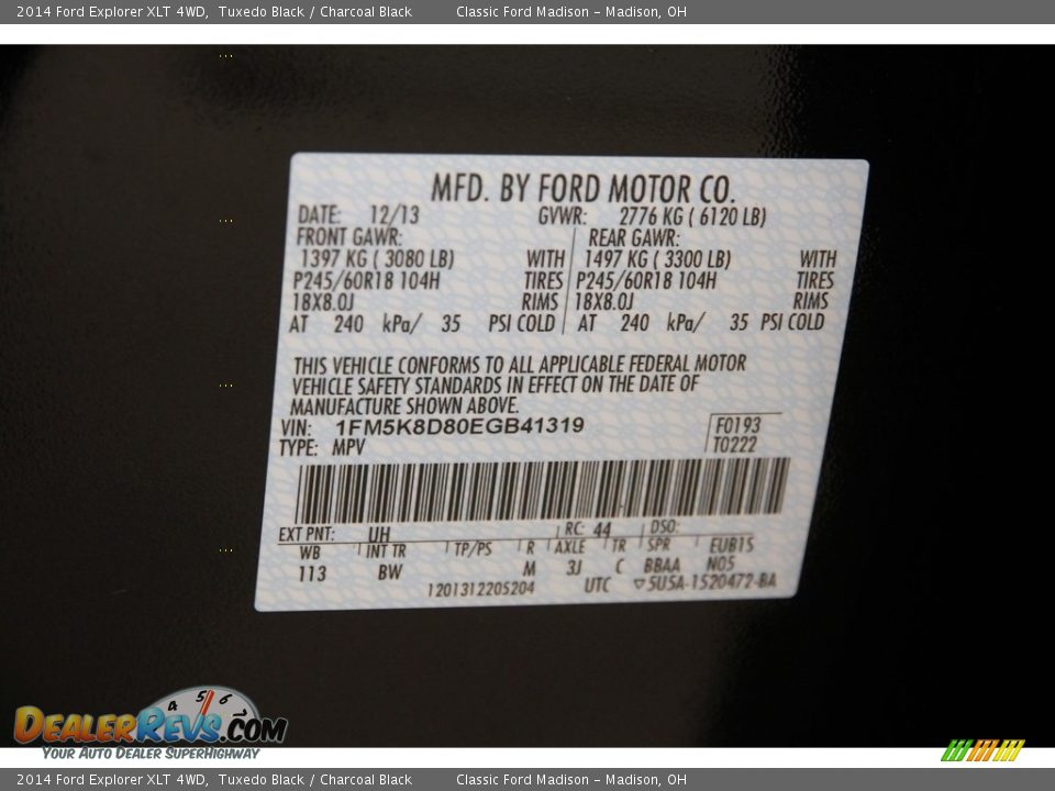 2014 Ford Explorer XLT 4WD Tuxedo Black / Charcoal Black Photo #21