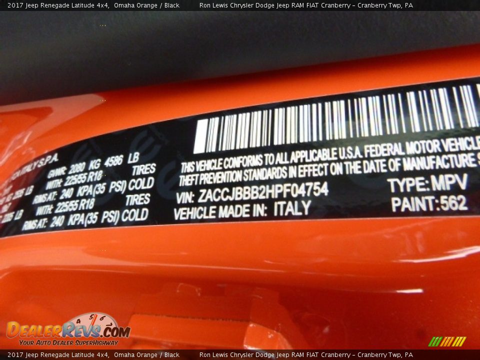 2017 Jeep Renegade Latitude 4x4 Omaha Orange / Black Photo #16