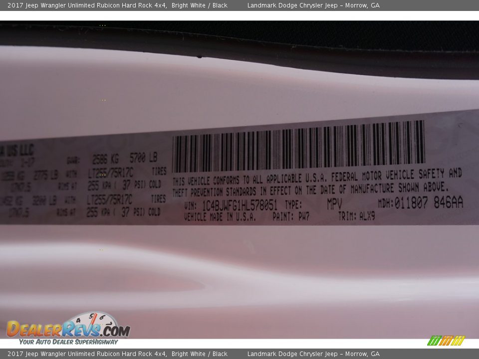 2017 Jeep Wrangler Unlimited Rubicon Hard Rock 4x4 Bright White / Black Photo #10