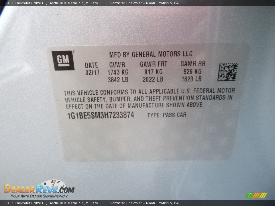 2017 Chevrolet Cruze LT Arctic Blue Metallic / Jet Black Photo #14