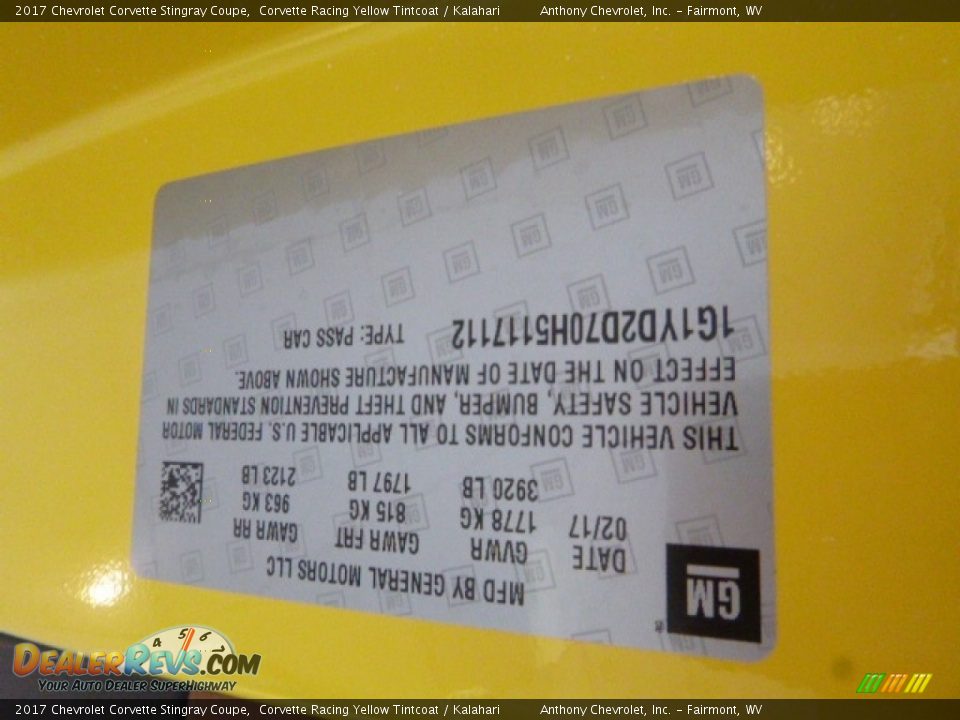 2017 Chevrolet Corvette Stingray Coupe Corvette Racing Yellow Tintcoat / Kalahari Photo #16