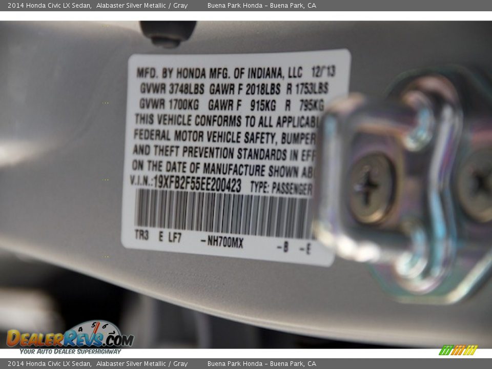 2014 Honda Civic LX Sedan Alabaster Silver Metallic / Gray Photo #29