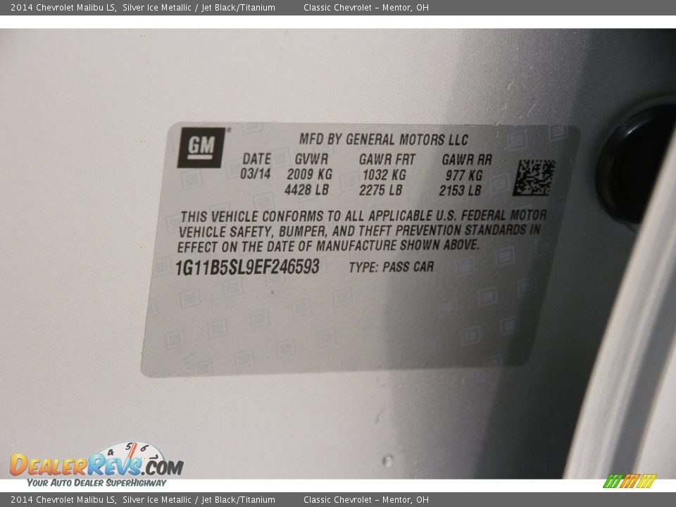 2014 Chevrolet Malibu LS Silver Ice Metallic / Jet Black/Titanium Photo #15