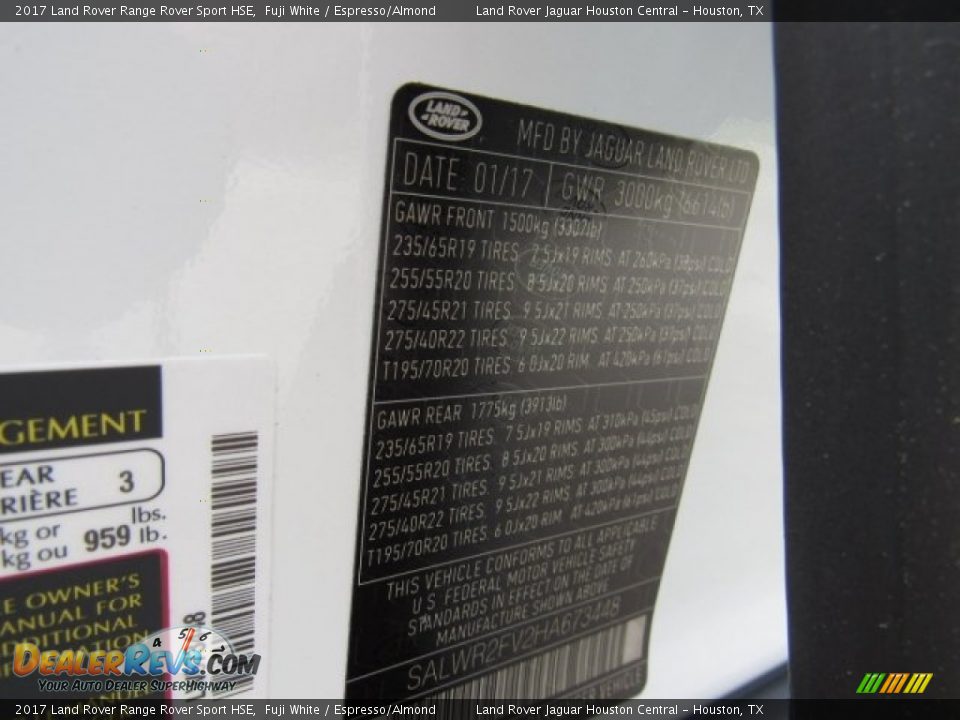 2017 Land Rover Range Rover Sport HSE Fuji White / Espresso/Almond Photo #22