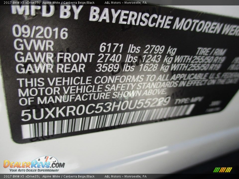 2017 BMW X5 xDrive35i Alpine White / Canberra Beige/Black Photo #19