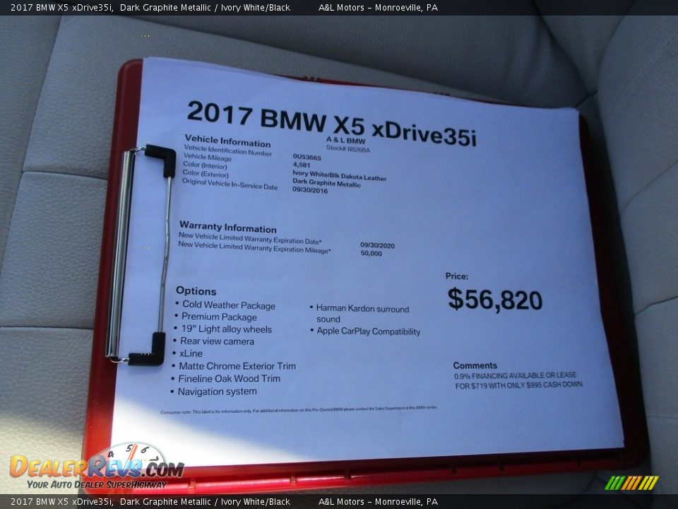 Info Tag of 2017 BMW X5 xDrive35i Photo #11