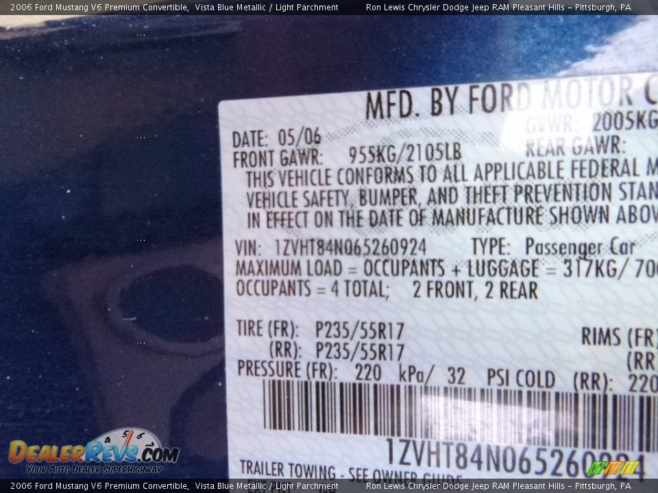 2006 Ford Mustang V6 Premium Convertible Vista Blue Metallic / Light Parchment Photo #14