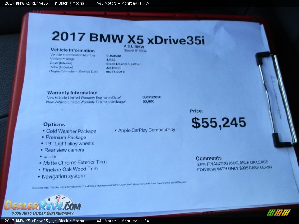 2017 BMW X5 xDrive35i Jet Black / Mocha Photo #11
