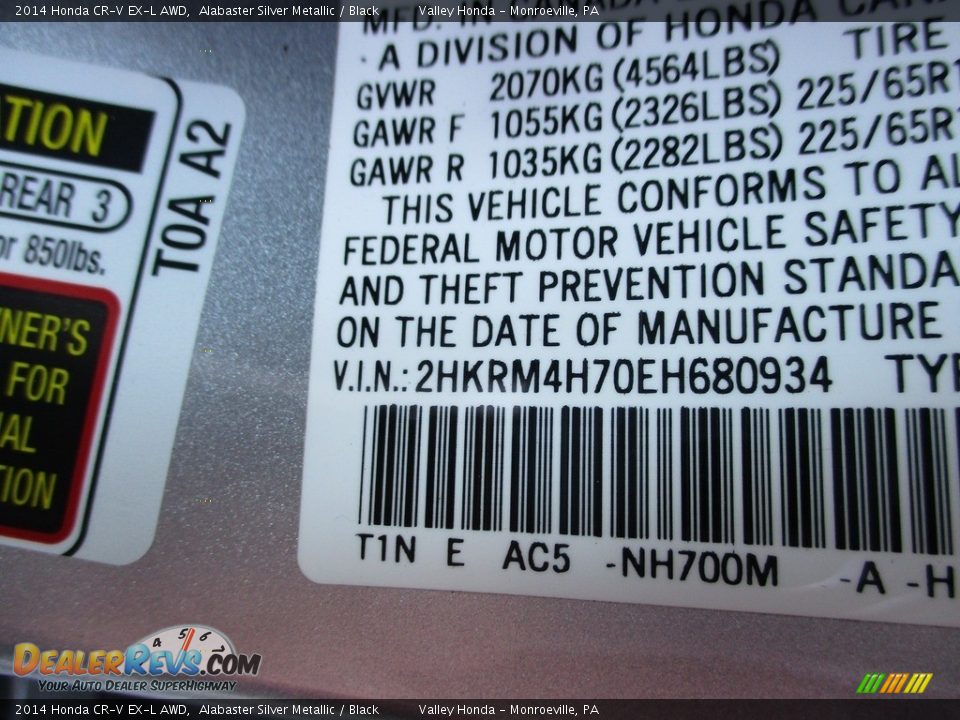 2014 Honda CR-V EX-L AWD Alabaster Silver Metallic / Black Photo #19