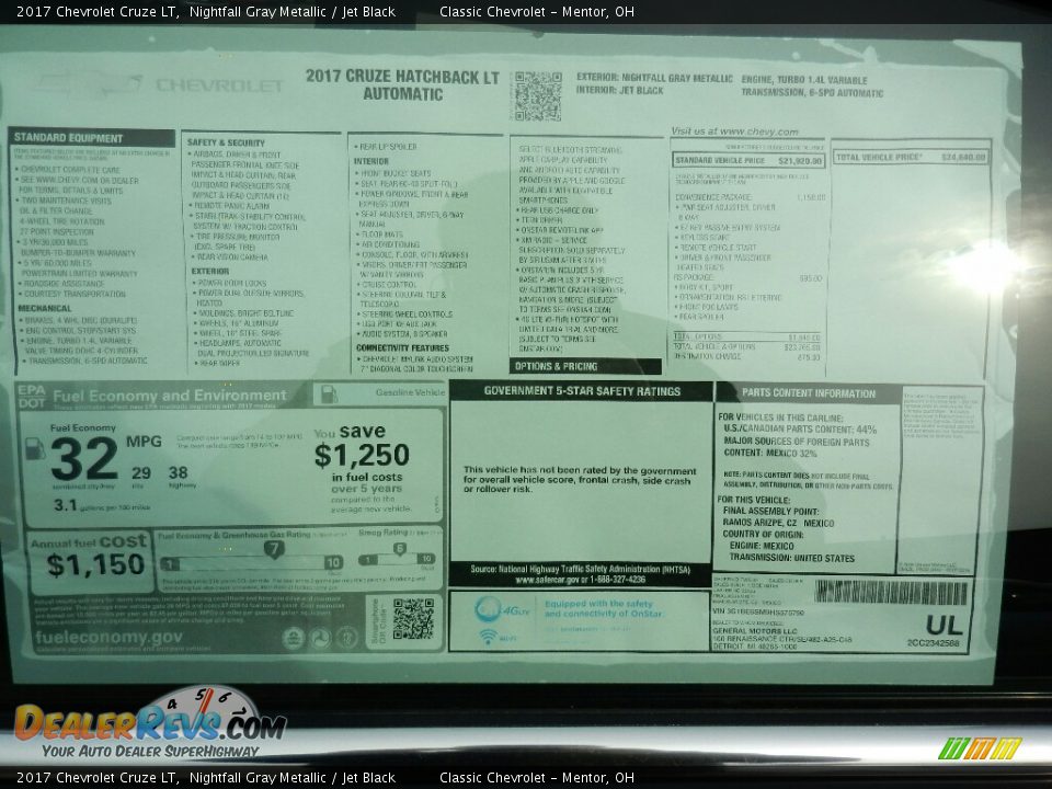 2017 Chevrolet Cruze LT Nightfall Gray Metallic / Jet Black Photo #6