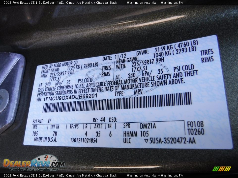 2013 Ford Escape SE 1.6L EcoBoost 4WD Ginger Ale Metallic / Charcoal Black Photo #29