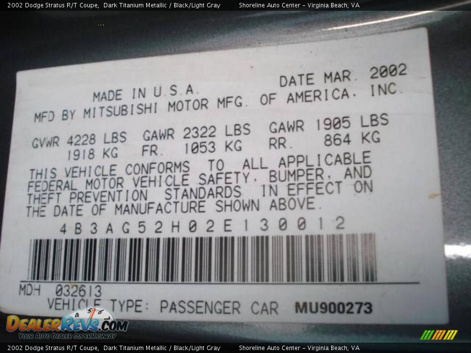 2002 Dodge Stratus R/T Coupe Dark Titanium Metallic / Black/Light Gray Photo #21