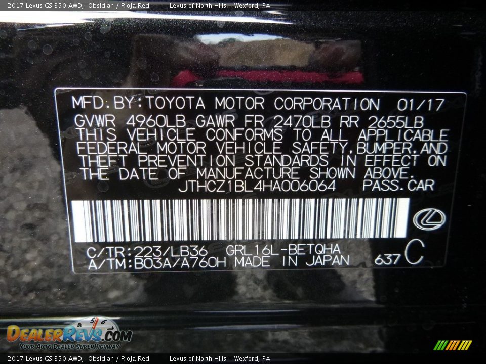 2017 Lexus GS 350 AWD Obsidian / Rioja Red Photo #11