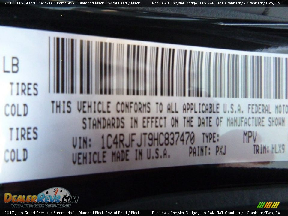 2017 Jeep Grand Cherokee Summit 4x4 Diamond Black Crystal Pearl / Black Photo #13