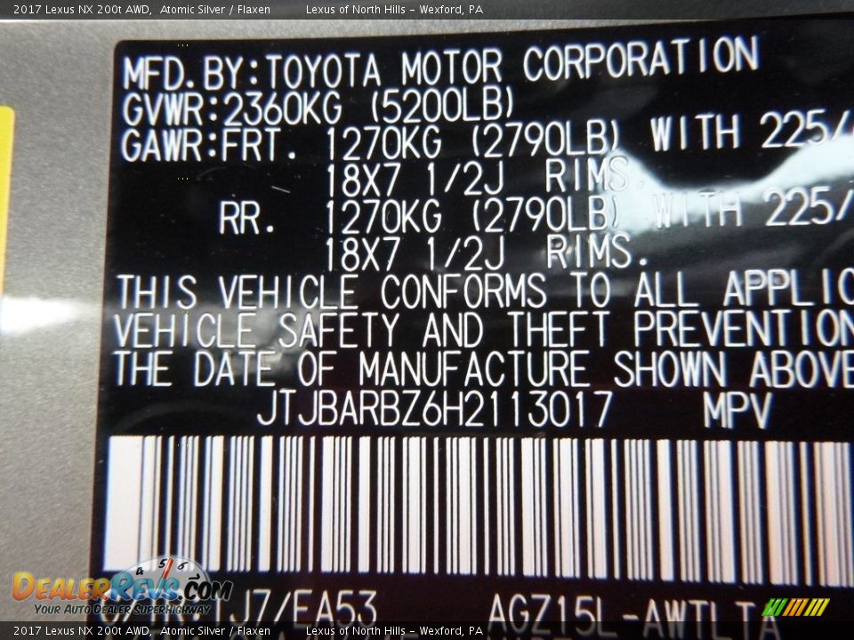 2017 Lexus NX 200t AWD Atomic Silver / Flaxen Photo #12