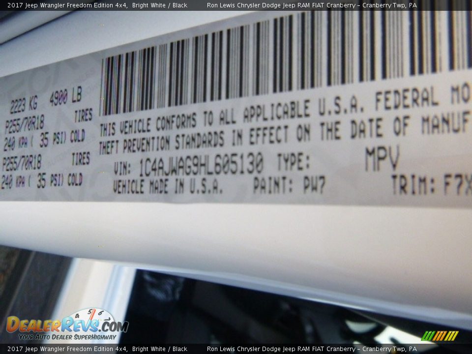 2017 Jeep Wrangler Freedom Edition 4x4 Bright White / Black Photo #13