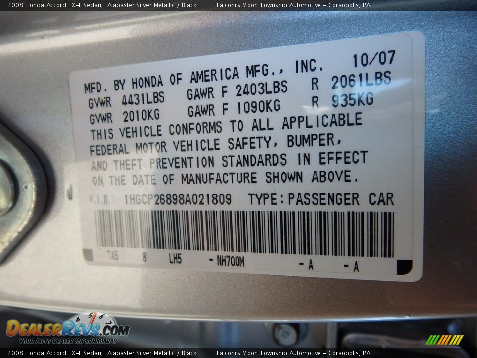 2008 Honda Accord EX-L Sedan Alabaster Silver Metallic / Black Photo #24