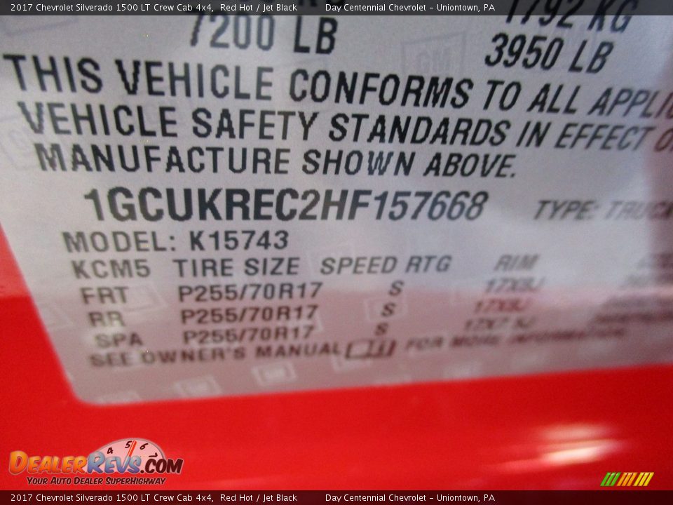 2017 Chevrolet Silverado 1500 LT Crew Cab 4x4 Red Hot / Jet Black Photo #19