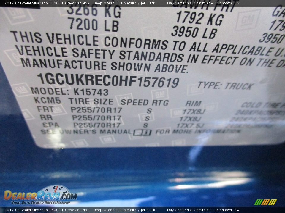 2017 Chevrolet Silverado 1500 LT Crew Cab 4x4 Deep Ocean Blue Metallic / Jet Black Photo #19