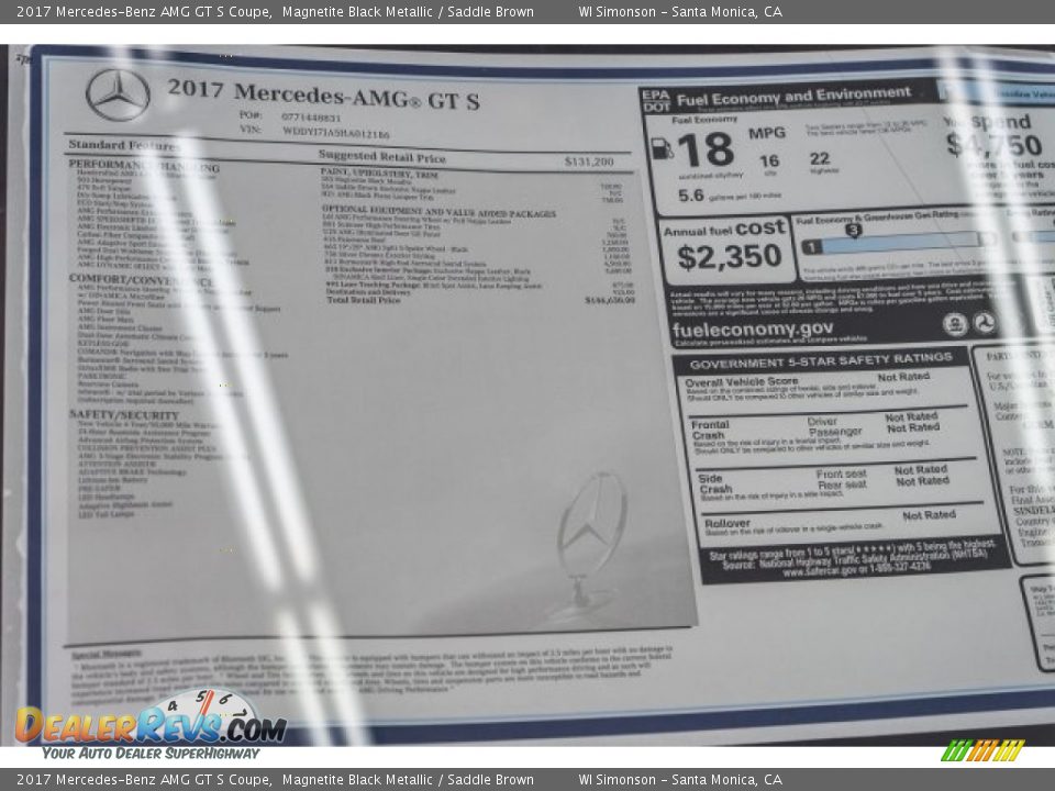 2017 Mercedes-Benz AMG GT S Coupe Window Sticker Photo #11
