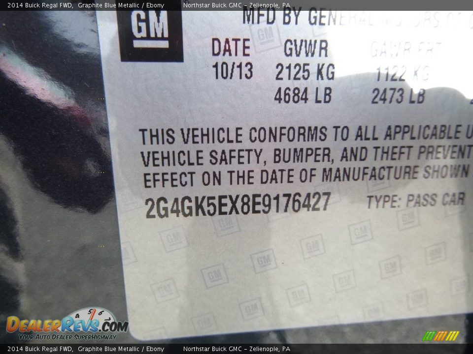2014 Buick Regal FWD Graphite Blue Metallic / Ebony Photo #20