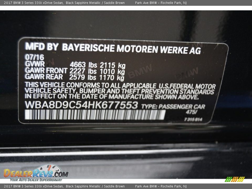 2017 BMW 3 Series 330i xDrive Sedan Black Sapphire Metallic / Saddle Brown Photo #34