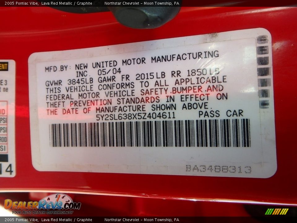 2005 Pontiac Vibe Lava Red Metallic / Graphite Photo #14