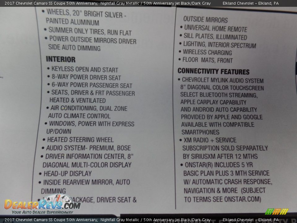 2017 Chevrolet Camaro SS Coupe 50th Anniversary Nightfall Gray Metallic / 50th Anniversary Jet Black/Dark Gray Photo #12