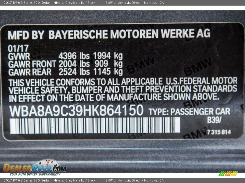 2017 BMW 3 Series 320i Sedan Mineral Grey Metallic / Black Photo #11