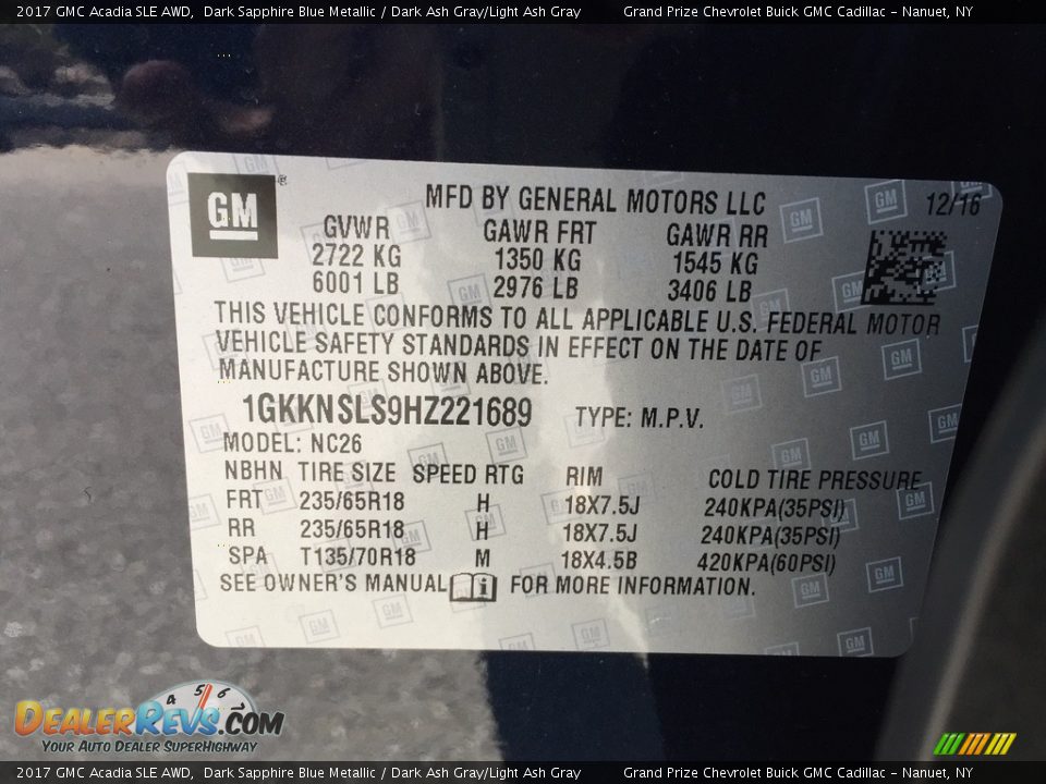 2017 GMC Acadia SLE AWD Dark Sapphire Blue Metallic / Dark Ash Gray/Light Ash Gray Photo #11