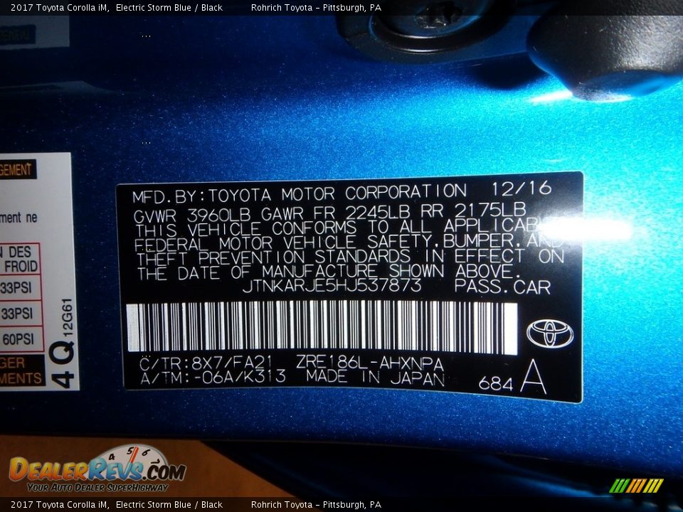 2017 Toyota Corolla iM Electric Storm Blue / Black Photo #13