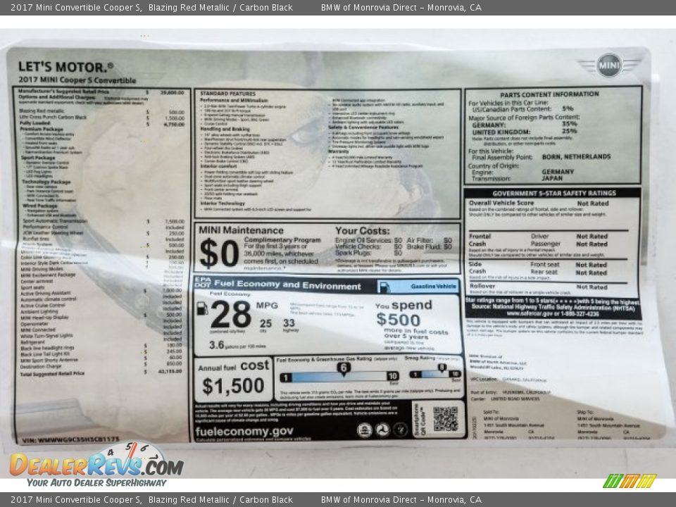 2017 Mini Convertible Cooper S Window Sticker Photo #10