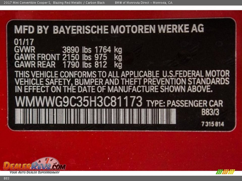 Mini Color Code B83 Blazing Red Metallic