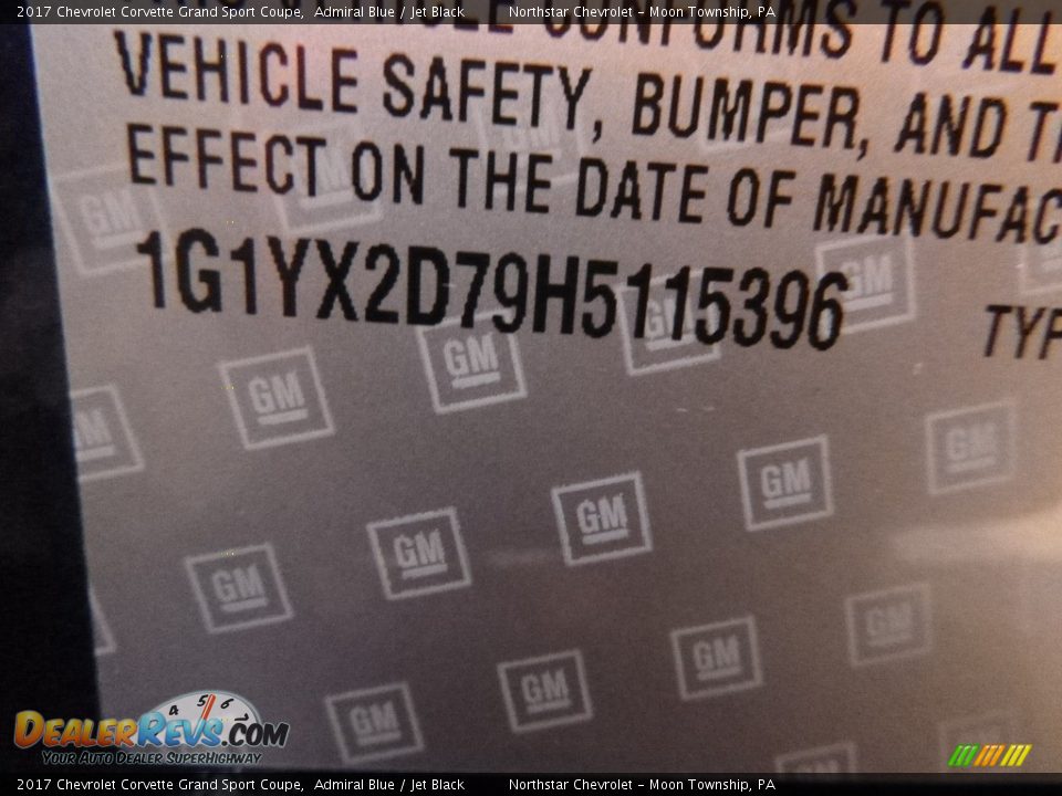 2017 Chevrolet Corvette Grand Sport Coupe Admiral Blue / Jet Black Photo #13