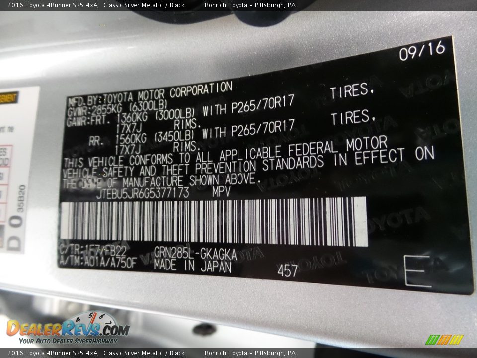 2016 Toyota 4Runner SR5 4x4 Classic Silver Metallic / Black Photo #14